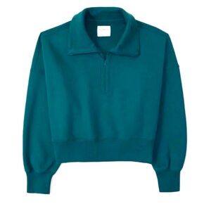 Abercrombie Teal Quarter Zip Cropped Sweatshirt/Pullover